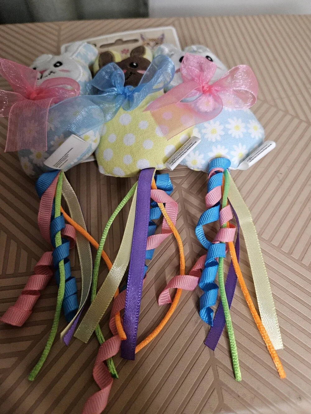 NEW All For Paws Bunny Ribbon Cat Toys - Pastel Blue, Pink, Yellow